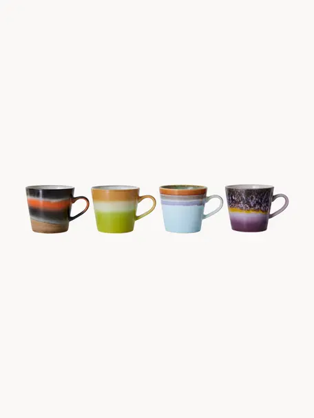 Handbemalte Keramik-Tassen 70's mit reaktiver Glasur, 4er-Set, Keramik, Bunt, Ø 9 x H 9 cm, 300 ml