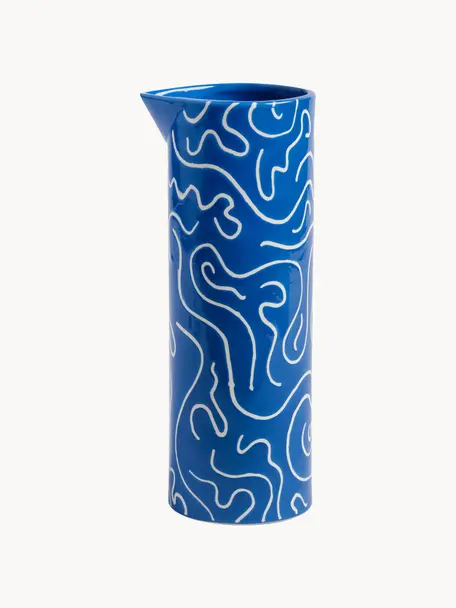 Ručně vyrobená karafa na vodu Soba, 900 ml, Porcelán, Královská modrá, tlumeně bílá, 1 l