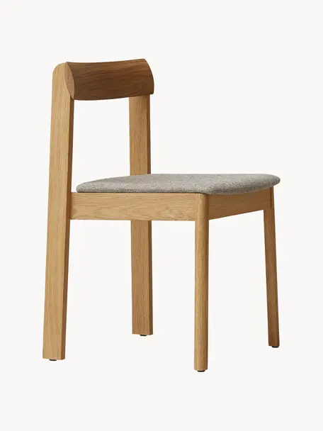 Stapelbare Eichenholz-Stühle Blueprint mit Sitzpolster, 2 Stück, Bezug: 70 % Wolle, 30 % Viskose, Gestell: Eichenholz, Webstoff Grau, Eichenholz, B 46 x T 49 cm