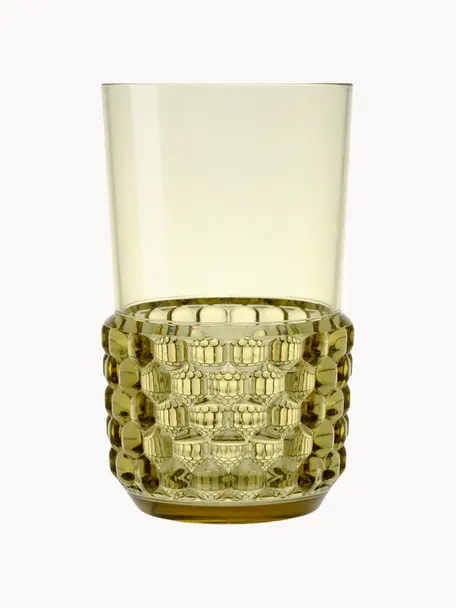 Bicchieri acqua con motivo strutturato Jellies 4 pz, Plastica, Verde oliva, Ø 9 x Alt. 15 cm, 600 ml