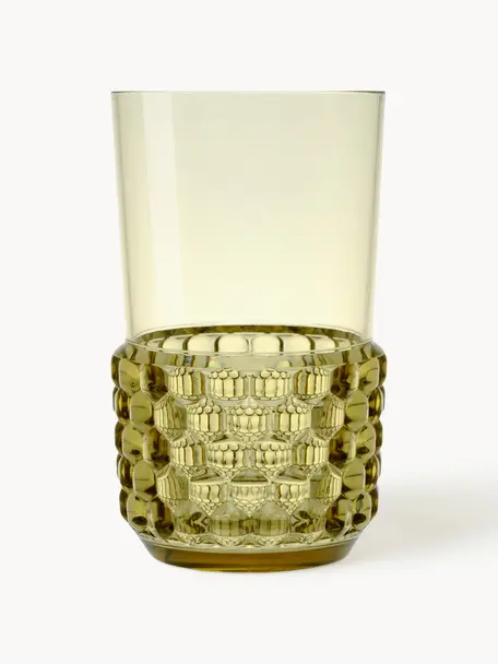 Verres à eau avec surface texturée Jellies, 4 pièces, Plastique, Vert olive, Ø 9 x haut. 15 cm, 600 ml