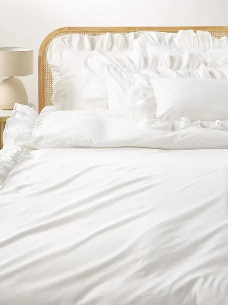 Gewaschener Baumwoll-Bettdeckenbezug Louane mit Rüschen, Webart: Perkal Fadendichte 200 TC, Weiß, B 200 x L 200 cm