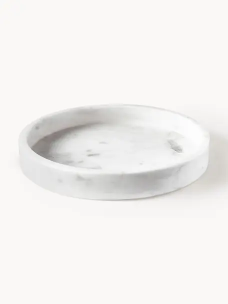 Rundes Deko-Tablett Venice aus Marmor, Marmor, Weiß, marmoriert, Ø 25 cm