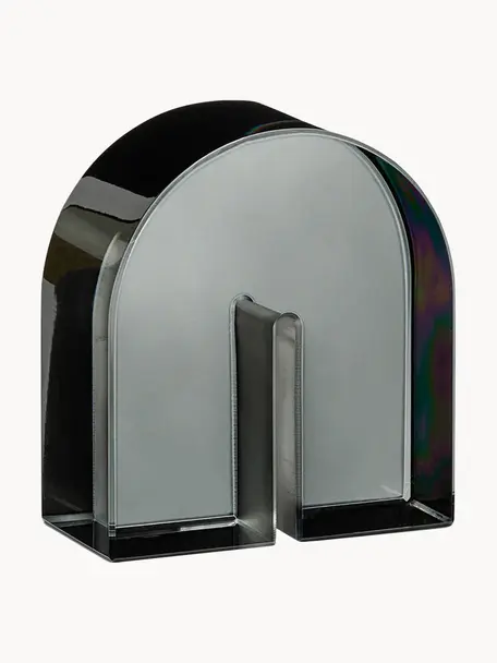 Handgefertigte Buchstütze Arch, Kristallglas, Grau, transparent, B 10 x H 11 cm
