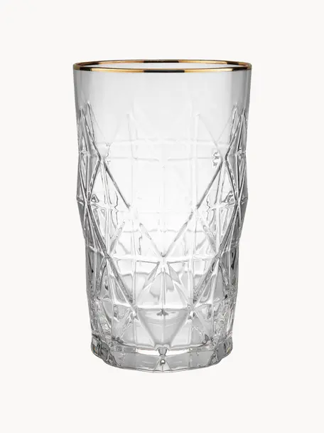 Longdrinkglazen Upscale met structuurpatroon, 6 stuks, Glas, Transparant, goudkleurig, Ø 8 x H 14 cm, 460 ml