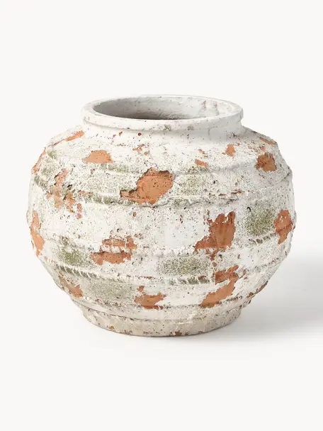 Cache-pot en béton Porto, haut. 29 cm, Béton, Blanc cassé, terracotta, vert, Ø 37 x haut. 29 cm