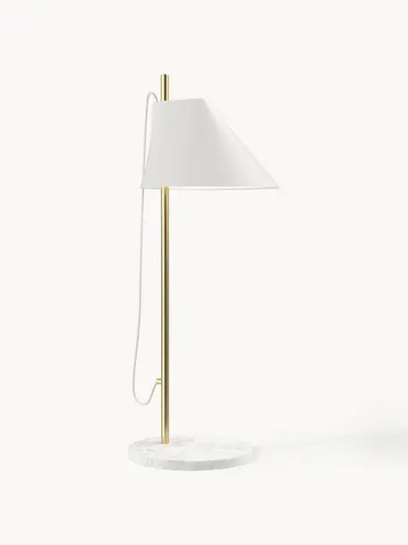 Veľká stmievateľná stolová LED lampa Yuh, Biela, mramorovaná, mosadzná, Ø 20 x V 61 cm