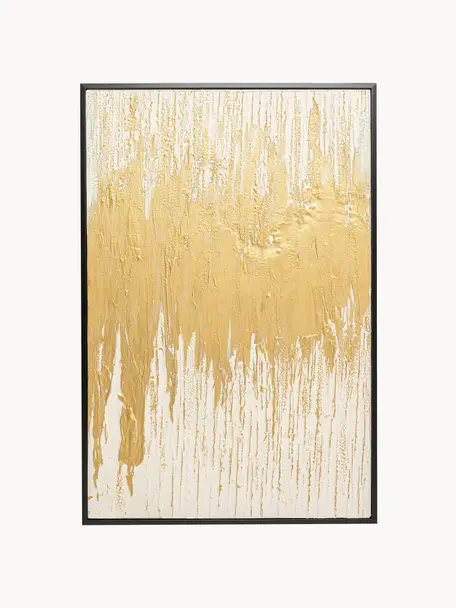 Handgemaltes Leinwandbild Abstract, Bild: Acrylfarbe auf Leinwand, Rahmen: Tannenholz, Goldfarben, Off White, B 80 x H 120 cm