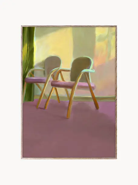 Poster Waiting Room, 210 g mat Hahnemühle papier, digitale print met 10 UV-bestendige kleuren, Oudroze, lichtgroen, B 30 x H 40 cm