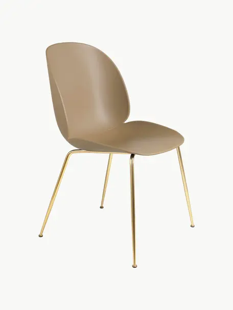 Kunststoffstuhl Beetle, Sitzschale: Kunststoff, Beine: Stahl, beschichtet, Beige, Goldfarben glänzend, B 56 x T 58 cm