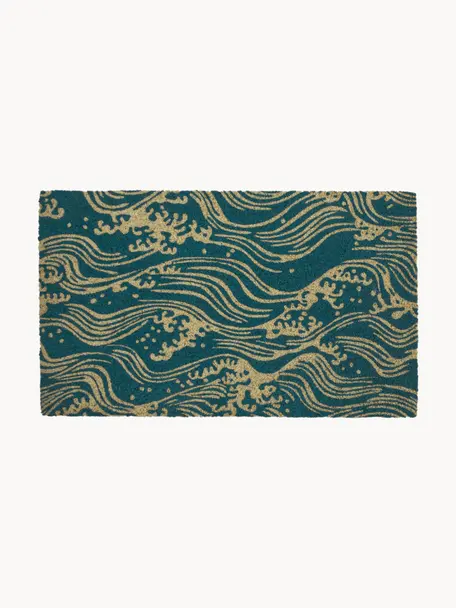 Rohožka Waves, Kokosové vlákna, Petrolejová, béžová, Š 45 x D 75 cm