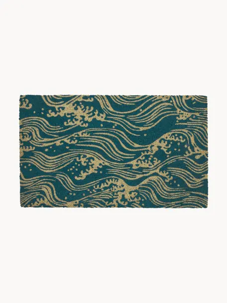 Fussmatte Waves, Kokosfaser, Petrol, Beige, B 45 x L 75 cm