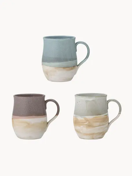 Set di 3 tazze fatte a mano con sfumature di colore Ash, Gres, Taupe, blu grigio, tonalità beige, Ø 8 x Alt. 11 cm, 450 ml