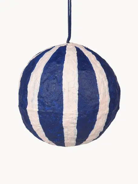 Palline di Natale Sphere, Ø 8 cm, 3 pz, Polpa di cotone, Bianco latte, blu scuro, Ø 8 cm