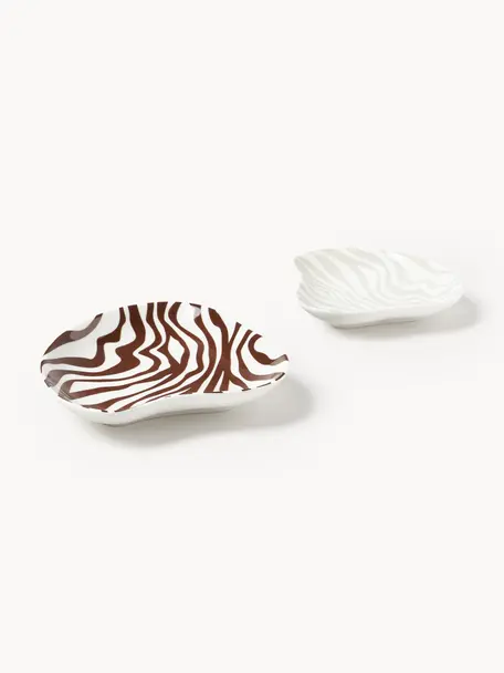 Sada dekorativních porcelánových podnosů Zella, 2 díly, Porcelán, Tmavě hnědá, tlumeně bílá, bílá, Sada s různými velikostmi