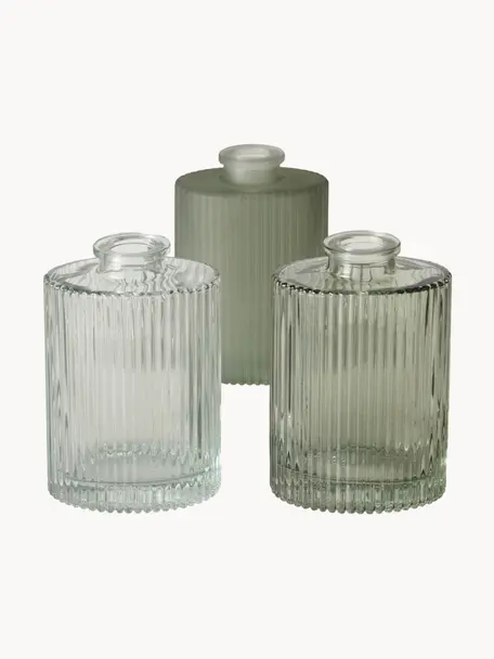 Vases en verre strié Tonja, 3 élém., Verre, Transparent, vert olive, larg. 8 x haut. 12 cm