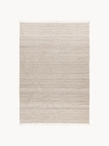 Tapis d'intérieur/d'extérieur tissé à la main avec franges et effet de haut en bas Dakar, 100 % polyéthylène, Beige clair, larg. 80 x long. 150 cm (taille XS)