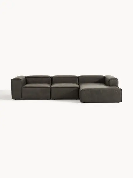 Modulares Ecksofa Lennon aus recyceltem Leder, Bezug: Recyceltes Leder (70 % Le, Gestell: Massives Holz, Sperrholz, Leder Taupe, B 327 x T 180 cm, Eckteil rechts