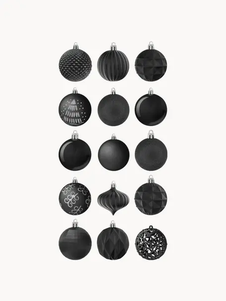 Set de bolas de Navidad irrompibles Victoria, 60 uds., Poliestireno, Negro, plata, Ø 7 cm