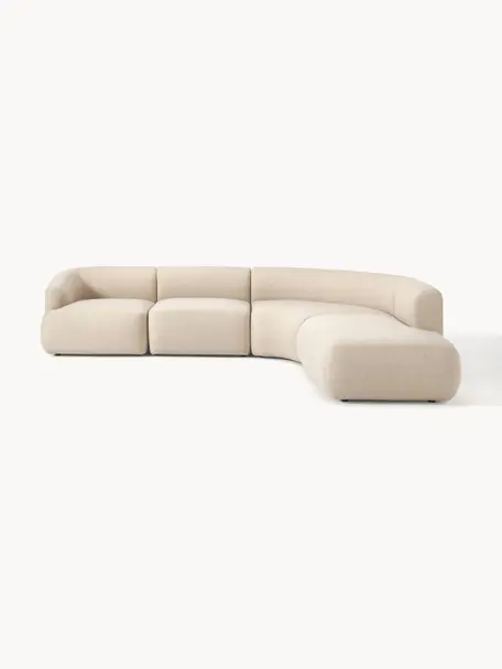 Sofá rinconera modular Sofia (4 plazas), Tapizado: 100% polipropileno Alta r, Estructura: madera de abeto, tablero , Patas: plástico El material util, Tejido beige claro, An 319 x F 298 cm, chaise longue derecha