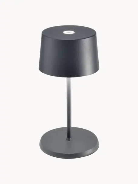 Lampada da tavolo piccola portatile a LED con luce regolabile Olivia Pro, Lampada: alluminio rivestito, Grigio scuro, Ø 11 x Alt. 22 cm