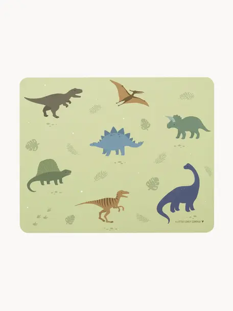Mantel individual infantil Dinosaurs, Caucho, sin BPA ni sustancias ftalatadas, apto para uso alimentario, homologado por la LFGB, Verde claro, multicolor, An 43 x L 34 cm