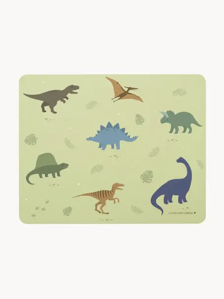 Mantel individual infantil Dinosaurs, Goma, Verde claro, multicolor, An 43 x L 34 cm