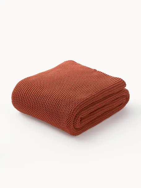 Manta de punto de algodón ecológico Adalyn, 100% algodón ecológico con certificado GOTS, Rojo, An 150 x L 200 cm