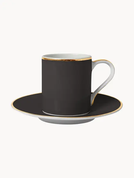 Tazas de porcelana Ginger, 2 uds., Porcelana, Negro, blanco, dorado, Ø 12 x Al 6 cm, 100 ml