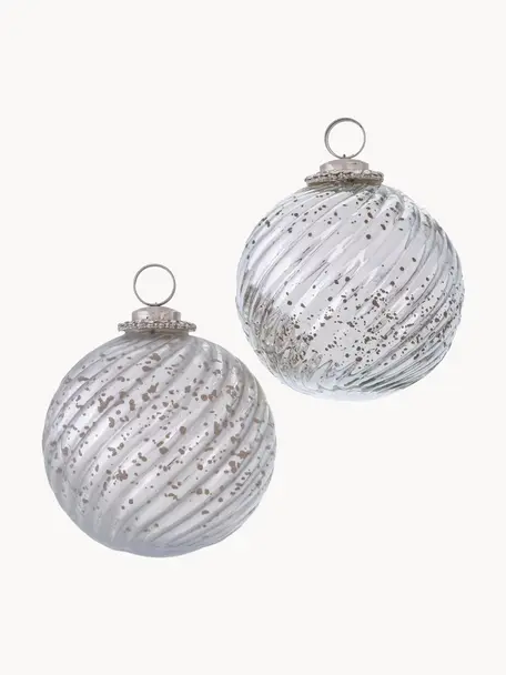 Boules de Noël Hagne, 4 élém., Verre, laqué, Argenté, Ø 10 x haut. 11 cm