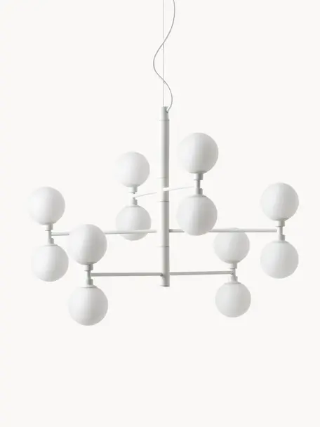 Grande suspension à globes en verre Grover, Blanc, Ø 70 x haut. 56 cm