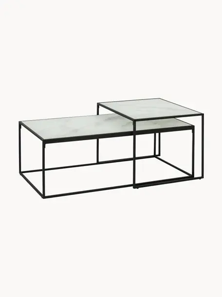 Set 2 tavolini da salotto effetto marmo Bolton, Struttura: metallo verniciato a polv, Bianco, nero, Set in varie misure