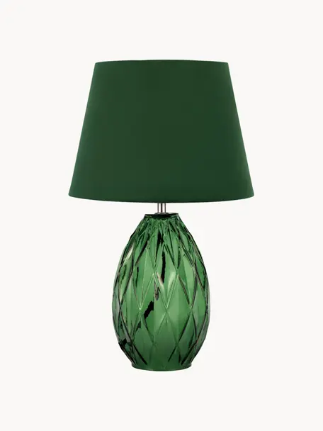 Tafellamp Crystal Velvet met glazen voet, Lampenkap: fluweel, Lampvoet: glas, Groen, Ø 25 x H 41 cm