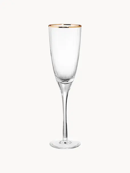 Copas flauta de champán Golden Twenties, 4 uds., Vidrio, Transparente, dorado, Ø 7 x Al 26 cm, 250 ml