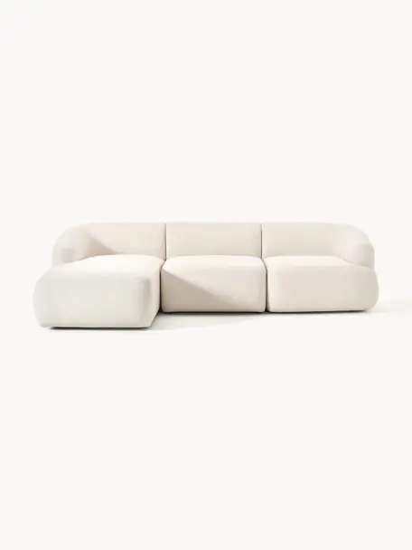 Canapé d'angle modulable 3 places Sofia, Tissu blanc crème, larg. 272 x prof. 160 cm, méridienne à gauche