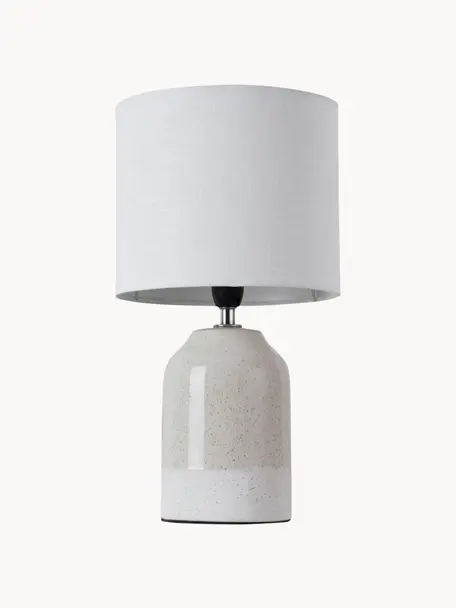 Kleine tafellamp Sandy Glow van keramiek, Lampenkap: linnen, Lampvoet: keramiek, Lichtbeige, wit, Ø 18 x H 33 cm