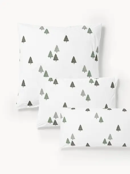 Obliečka na vankúš z bavlneného perkálu s vianočnými stromčekmi Darina, Biela, zelená, sivá, Š 40 x D 80 cm