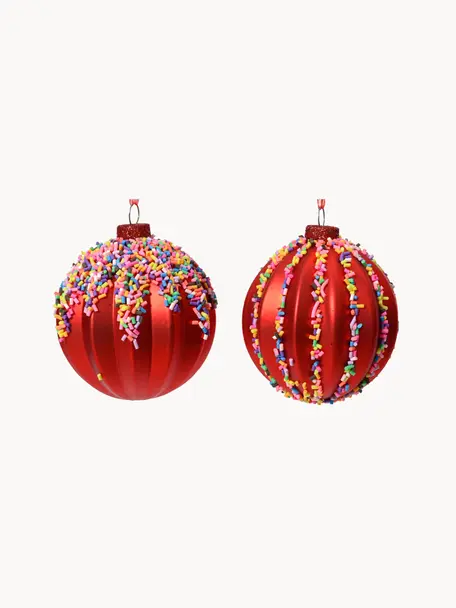 Kerstballen Sweets met hagelslag, set van 12, Glas, Rood, meerkleurig, Ø 8 cm