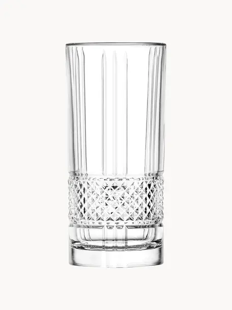 Bicchieri long drink in cristallo con rilievo Brillante 6 pz, Cristallo, Trasparente, Ø 7 x Alt. 15 cm, 350 ml
