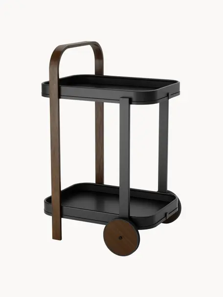 Wózek barowy z metalu Bellwood, Stelaż: metal powlekany, Czarny, ciemne drewno naturalne, S 53 x W 80 cm