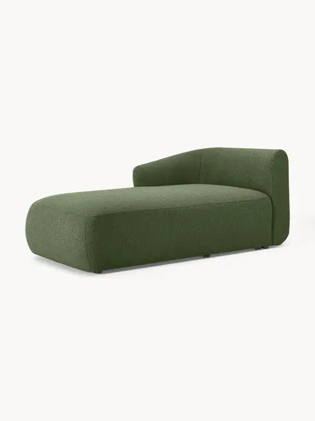 Módulo diván en tejido bouclé Sofia, Tapizado: tejido bouclé (100% polié, Estructura: madera de abeto, tablero , Patas: plástico Este producto es, Bouclé verde oscuro, An 185 x F 92 cm, chaise longue izquierda