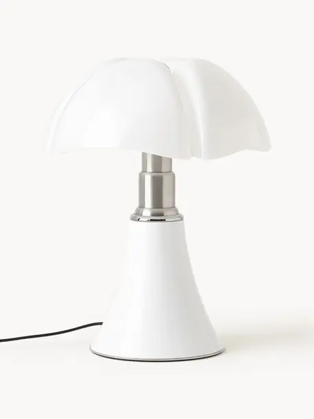 Große dimmbare LED-Tischlampe Pipistrello, höhenverstellbar, Weiß, glänzend, Ø 40 x H  50 - 62 cm