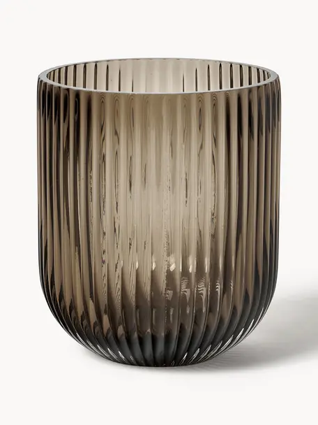 Glazen vaas Simple Stripe, H 14 cm, Glas, Greige, semi-transparant, Ø 12 x H 14 cm