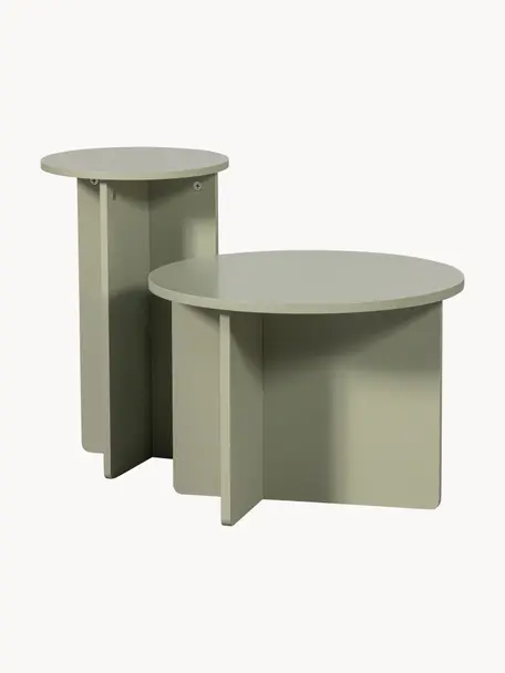 Set di 2 tavolini rotondi in legno di pino Ronny, Legno di pino, Verde oliva, Set in varie misure