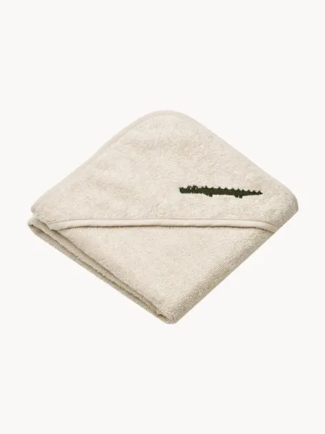 Toalla de bebé de algodón orgánico Batu, 100% algodón ecológico con certificado GOTS, Blanco Off White, motivo de cocodrilo, An 70 x L 70 cm