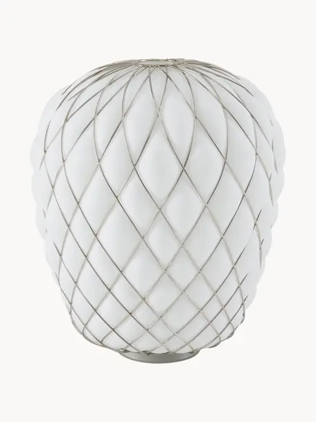 Lámpara de mesa artesanal grande Pinecone, Pantalla: vidrio, metal galvanizado, Estructura: metal galvanizado, Cable: plástico, Blanco, plateado, Ø 50 x Al 52 cm