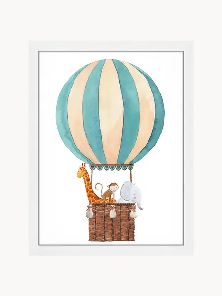 Impression numérique encadrée Balloon with Animals, Blanc, multicolore, larg. 33 x haut. 43 cm