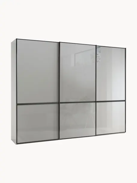 Schwebetürenschrank Montreal, 3-türig, Korpus: Holzwerkstoff, foliert, Leisten: Metall, beschichtet, Spiegelglas, B 300 x H 217 cm