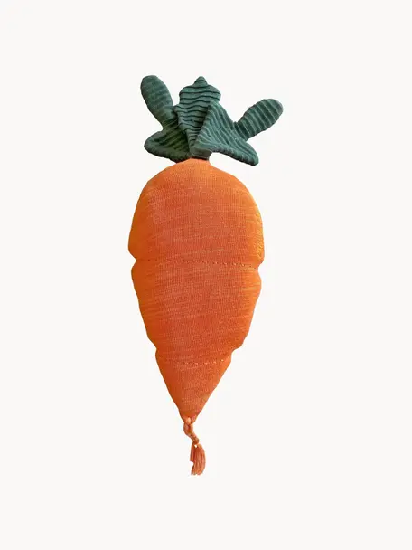 Ručně vyrobený měkký bavlněný polštář Cathy the Carrot, Oranžová, tmavě zelená, Š 25 cm, D 40 cm