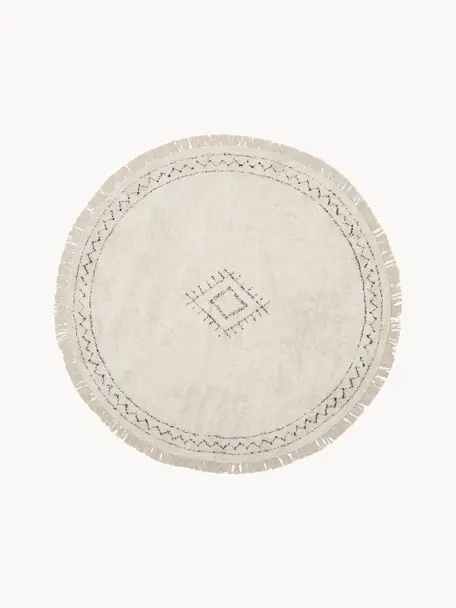 Okrągły ręcznie tuftowany dywan z bawełny z frędzlami Fionn, 100% bawełna, Beżowy, czarny, Ø 150 cm (Rozmiar M)